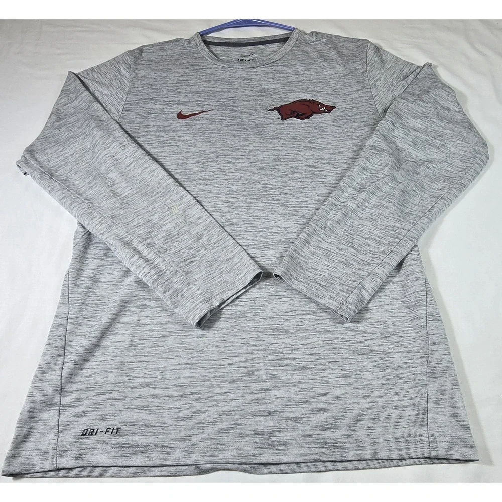 Nike Arkansas Razorbacks Breathable Dri-Fit Gray Long Sleeve T-Shirt Shirt Small